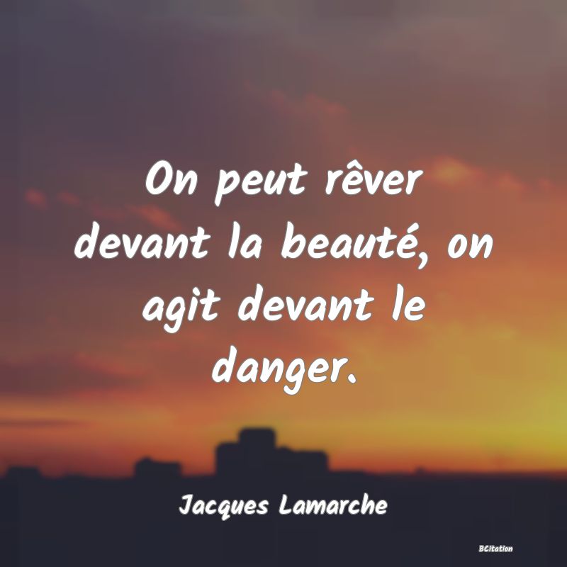 image de citation: On peut rêver devant la beauté, on agit devant le danger.