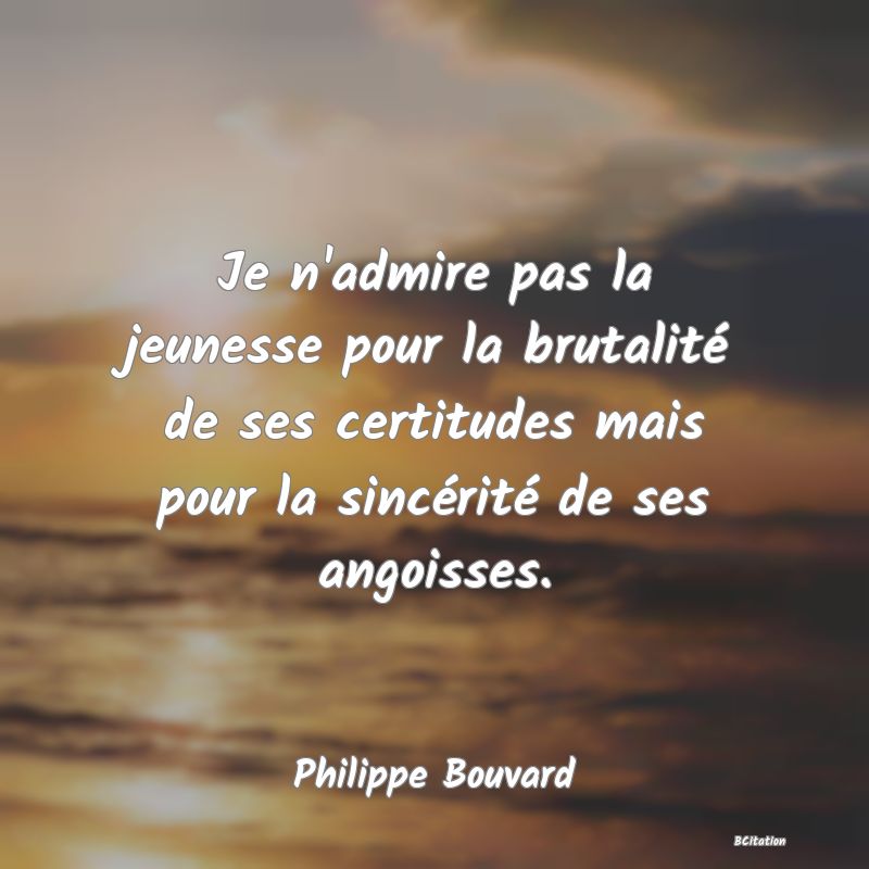 image de citation: Je n'admire pas la jeunesse pour la brutalité de ses certitudes mais pour la sincérité de ses angoisses.