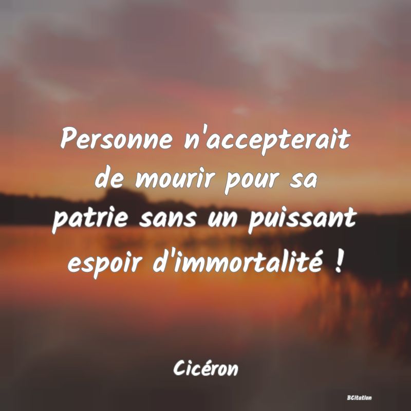 image de citation: Personne n'accepterait de mourir pour sa patrie sans un puissant espoir d'immortalité !