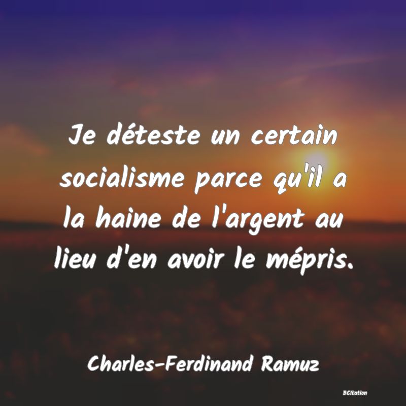 image de citation: Je déteste un certain socialisme parce qu'il a la haine de l'argent au lieu d'en avoir le mépris.