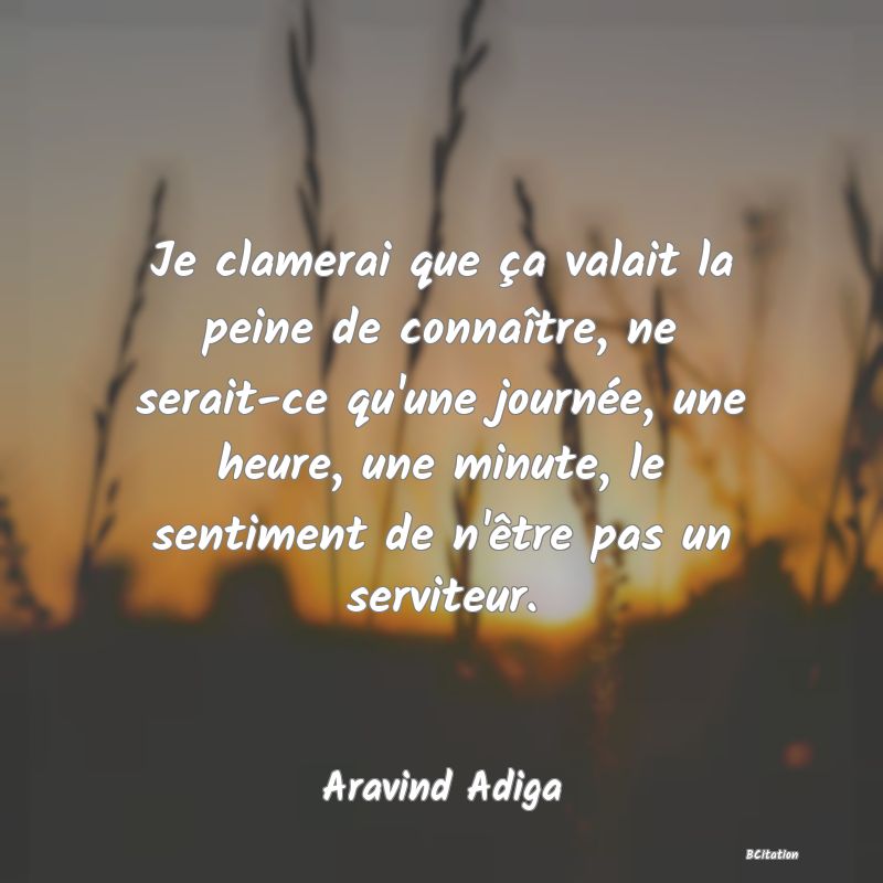 image de citation: Je clamerai que ça valait la peine de connaître, ne serait-ce qu'une journée, une heure, une minute, le sentiment de n'être pas un serviteur.