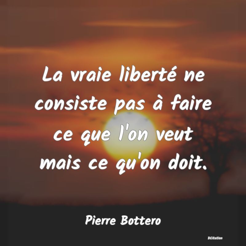 image de citation: La vraie liberté ne consiste pas à faire ce que l'on veut mais ce qu'on doit.