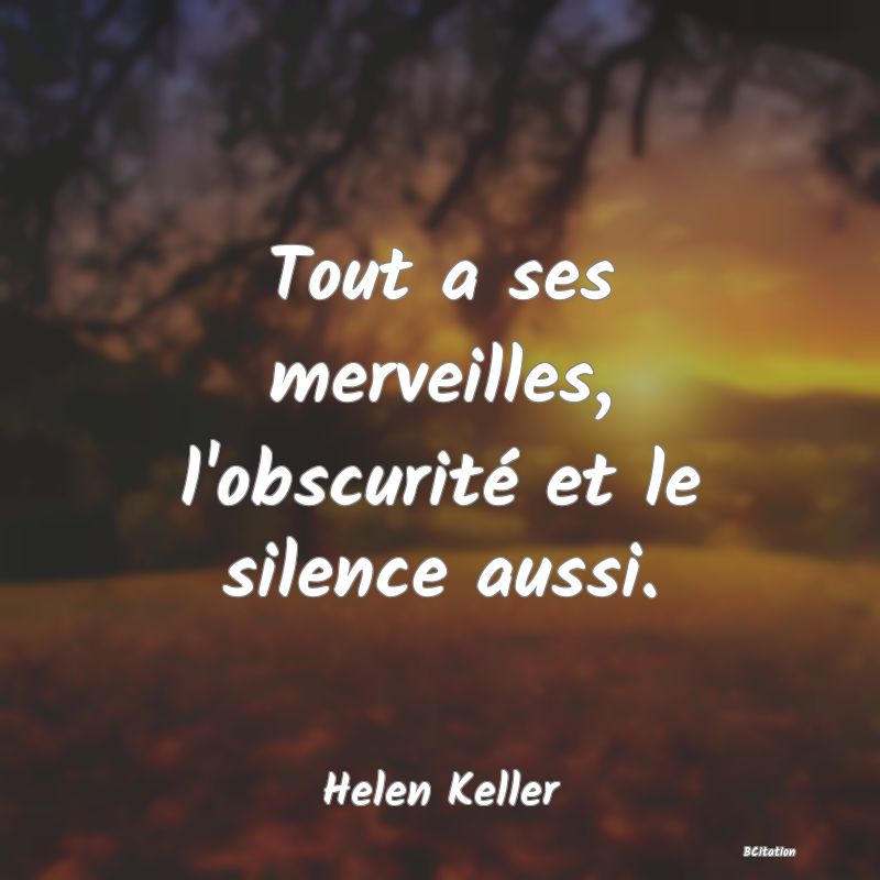 image de citation: Tout a ses merveilles, l'obscurité et le silence aussi.