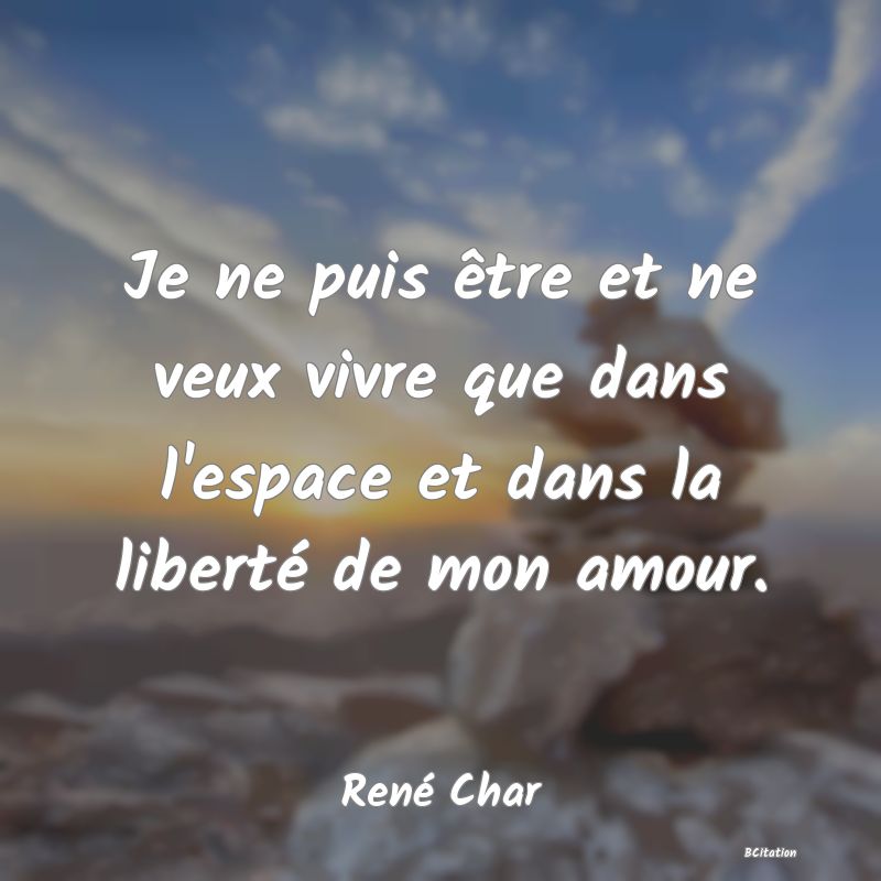 image de citation: Je ne puis être et ne veux vivre que dans l'espace et dans la liberté de mon amour.