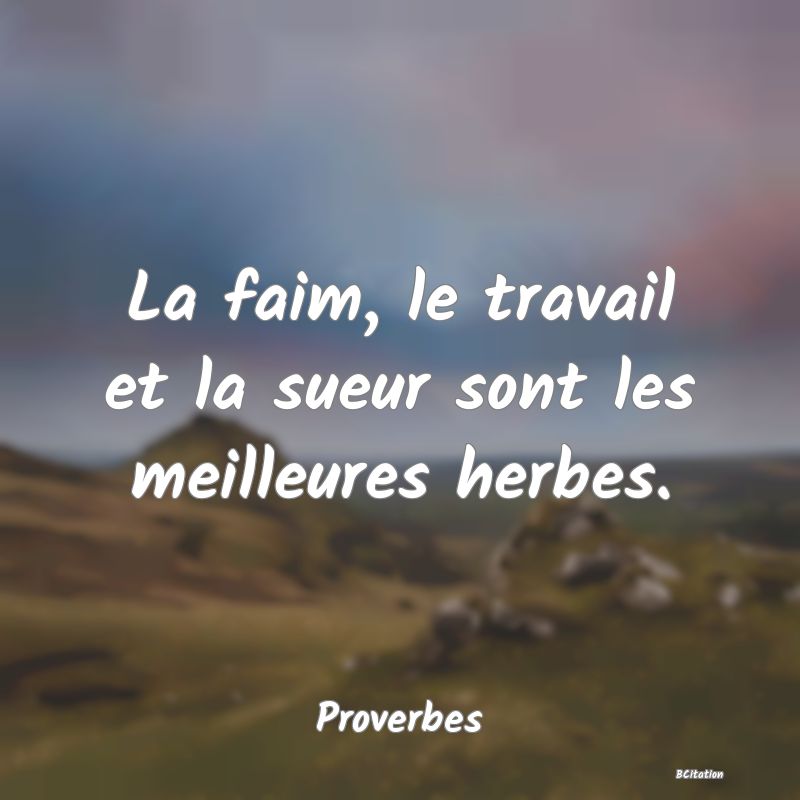 image de citation: La faim, le travail et la sueur sont les meilleures herbes.