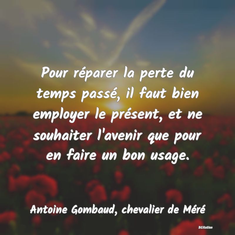 image de citation: Pour réparer la perte du temps passé, il faut bien employer le présent, et ne souhaiter l'avenir que pour en faire un bon usage.