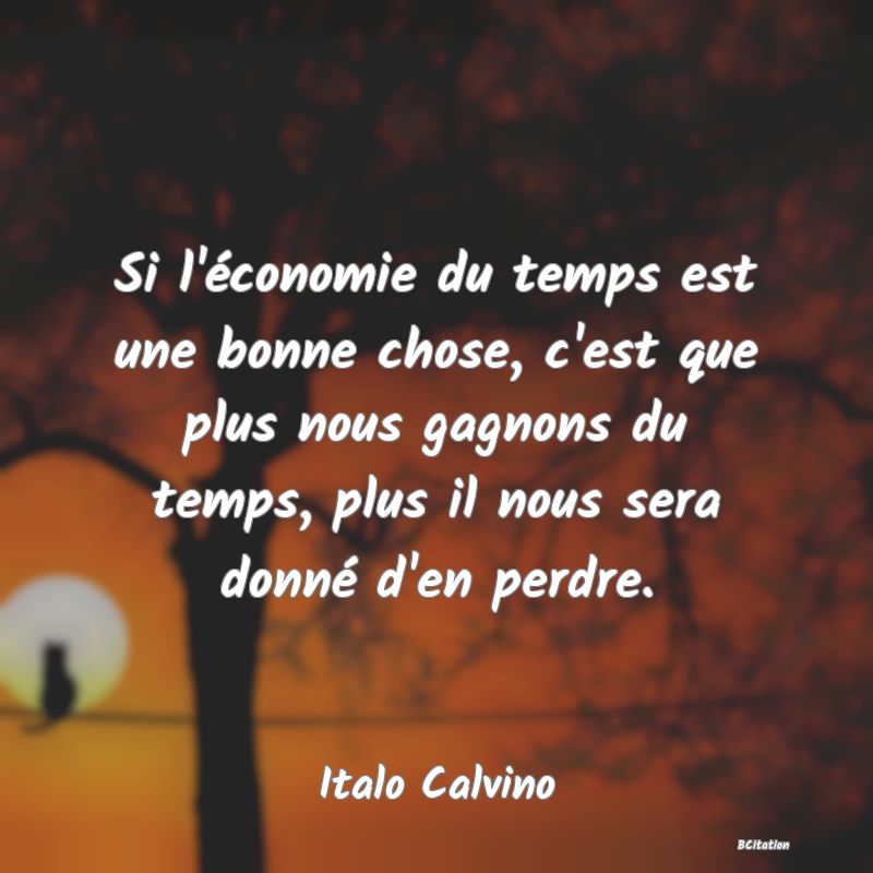 image de citation: Si l'économie du temps est une bonne chose, c'est que plus nous gagnons du temps, plus il nous sera donné d'en perdre.