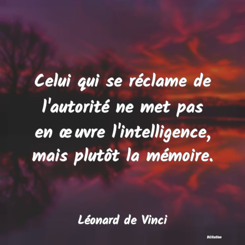 image de citation: Celui qui se réclame de l'autorité ne met pas en œuvre l'intelligence, mais plutôt la mémoire.