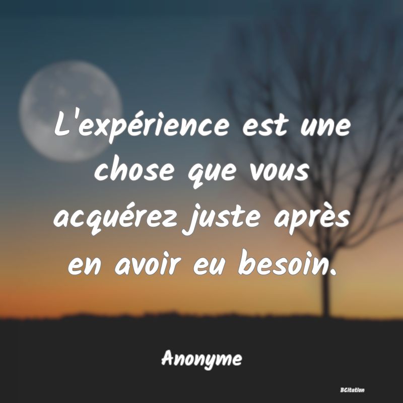 image de citation: L'expérience est une chose que vous acquérez juste après en avoir eu besoin.