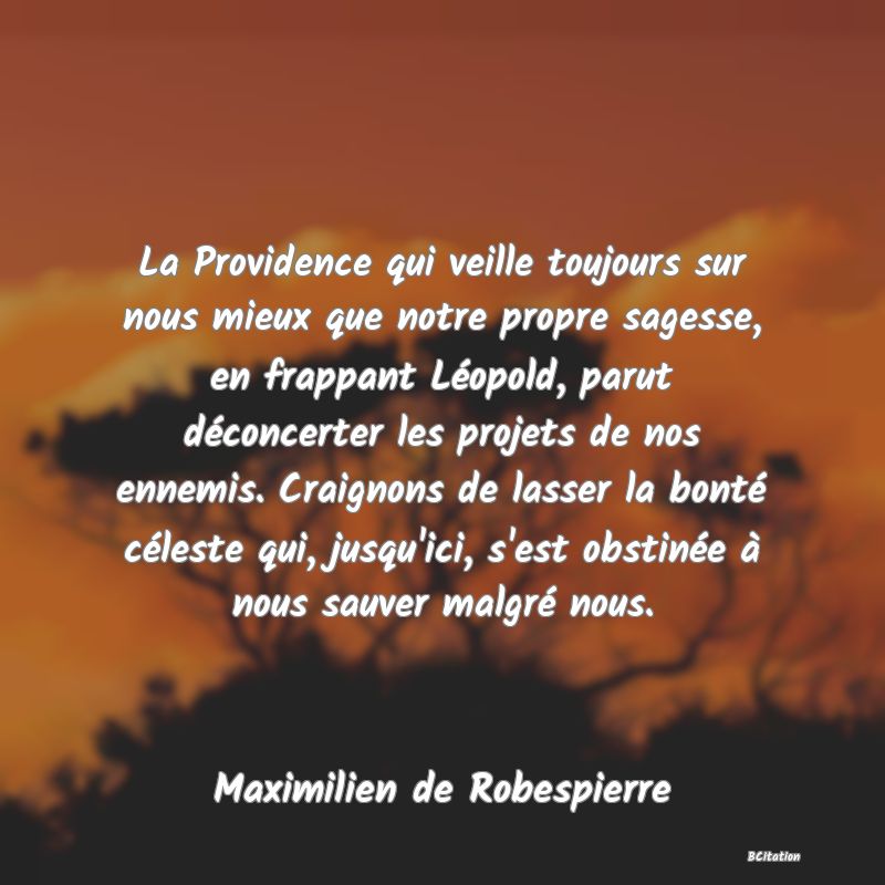 image de citation: La Providence qui veille toujours sur nous mieux que notre propre sagesse, en frappant Léopold, parut déconcerter les projets de nos ennemis. Craignons de lasser la bonté céleste qui, jusqu'ici, s'est obstinée à nous sauver malgré nous.