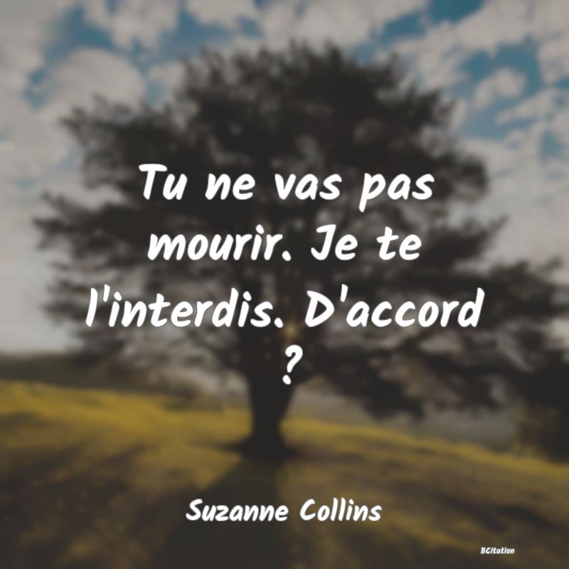 Belle Citation - Tu ne vas pas mourir. Je te l'interdis. D'accord ? - Suzanne Collins