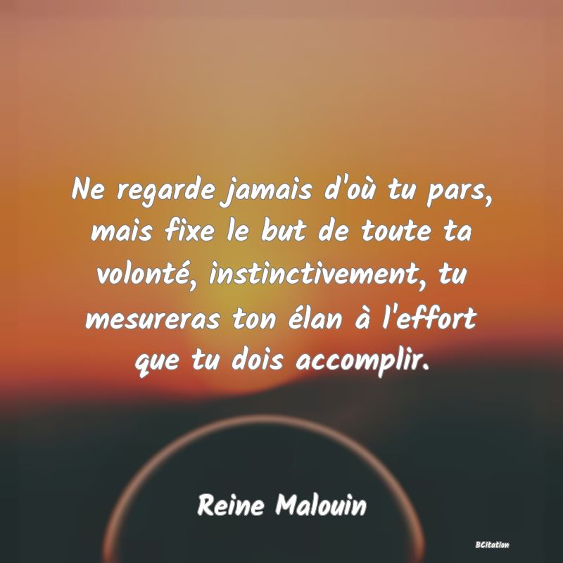 image de citation: Ne regarde jamais d'où tu pars, mais fixe le but de toute ta volonté, instinctivement, tu mesureras ton élan à l'effort que tu dois accomplir.