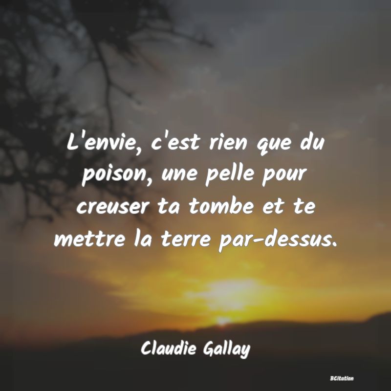 image de citation: L'envie, c'est rien que du poison, une pelle pour creuser ta tombe et te mettre la terre par-dessus.