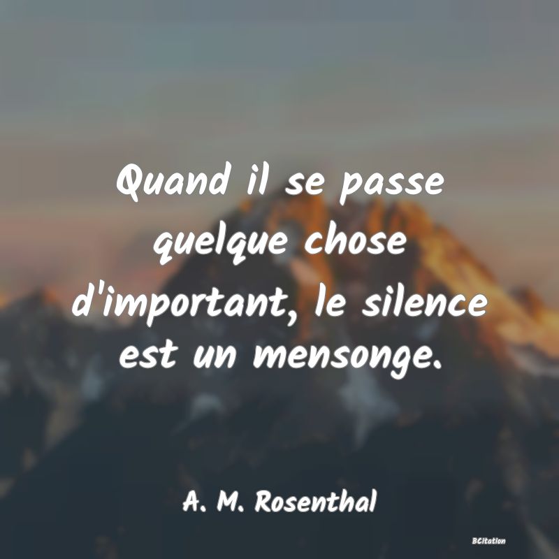 image de citation: Quand il se passe quelque chose d'important, le silence est un mensonge.