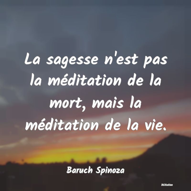 image de citation: La sagesse n'est pas la méditation de la mort, mais la méditation de la vie.