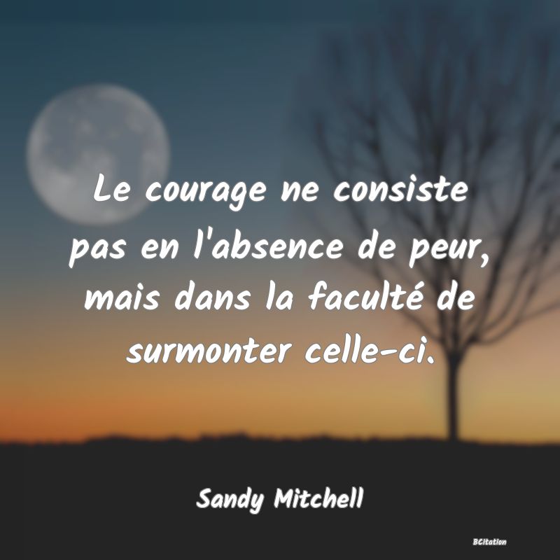 image de citation: Le courage ne consiste pas en l'absence de peur, mais dans la faculté de surmonter celle-ci.