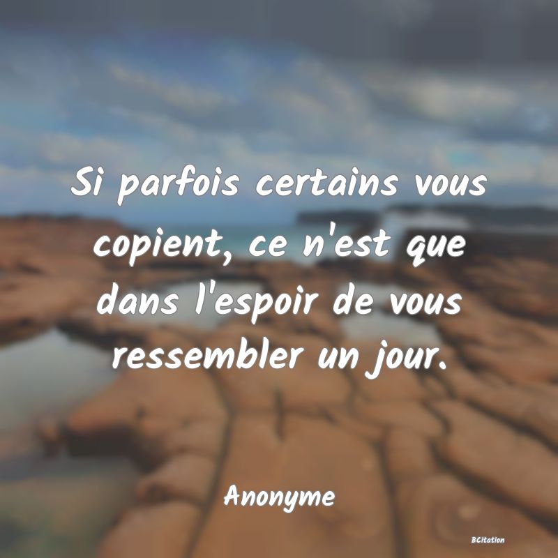 Belle Citation - Si parfois certains vous copient, ce n'est que dans l'espoir de vous ressembler un jour. - Anonyme