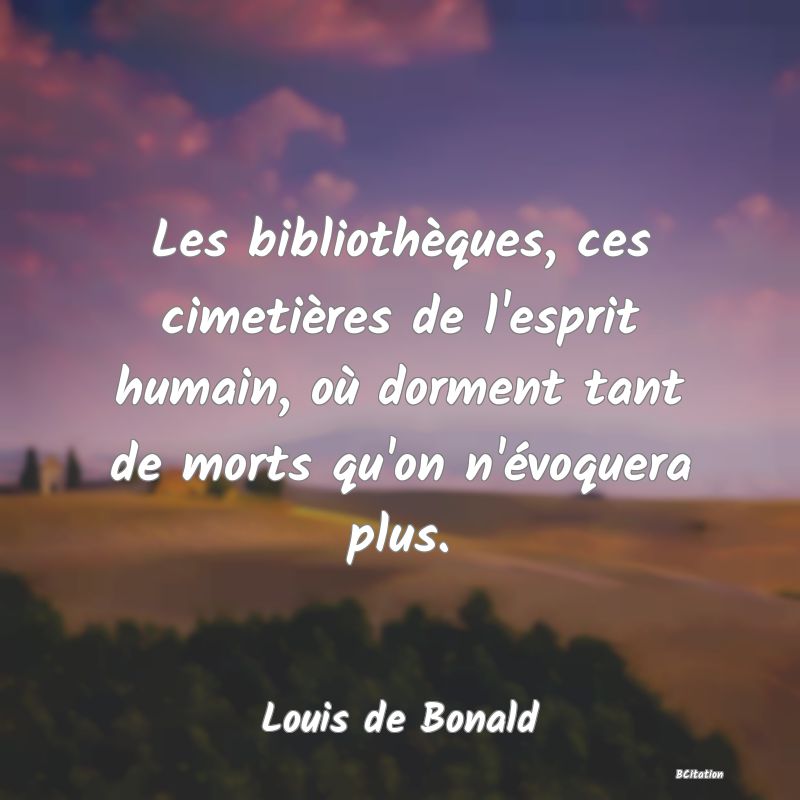 Belle Citation - Les bibliothèques, ces cimetières de l'esprit humain, où dorment tant de morts qu'on n'évoquera plus. - Louis de Bonald
