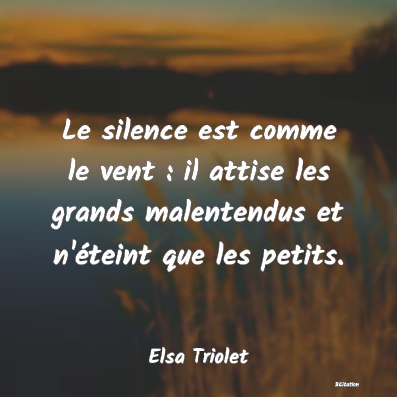 image de citation: Le silence est comme le vent : il attise les grands malentendus et n'éteint que les petits.