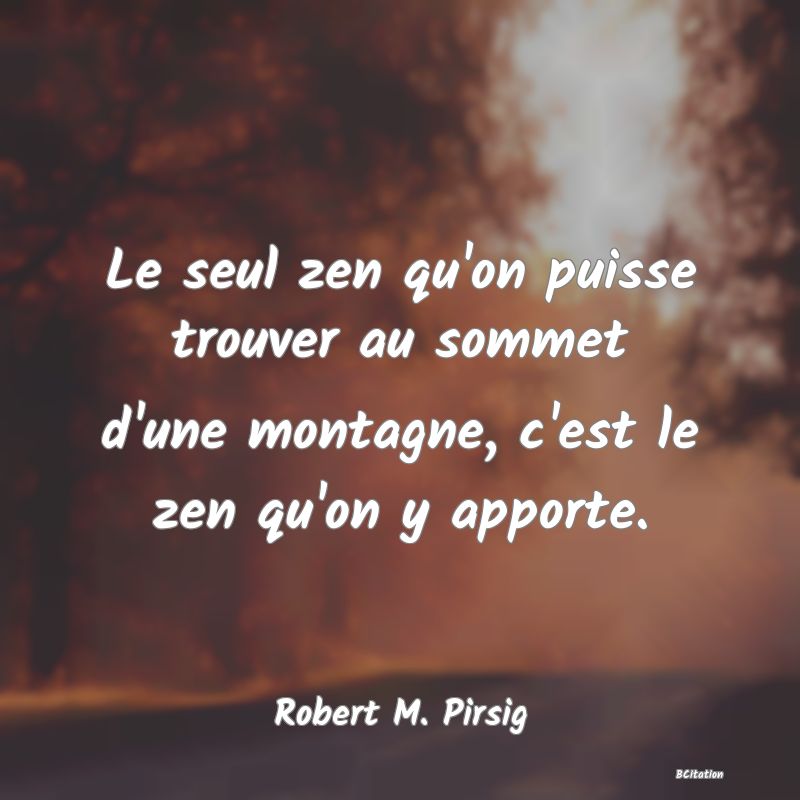 image de citation: Le seul zen qu'on puisse trouver au sommet d'une montagne, c'est le zen qu'on y apporte.