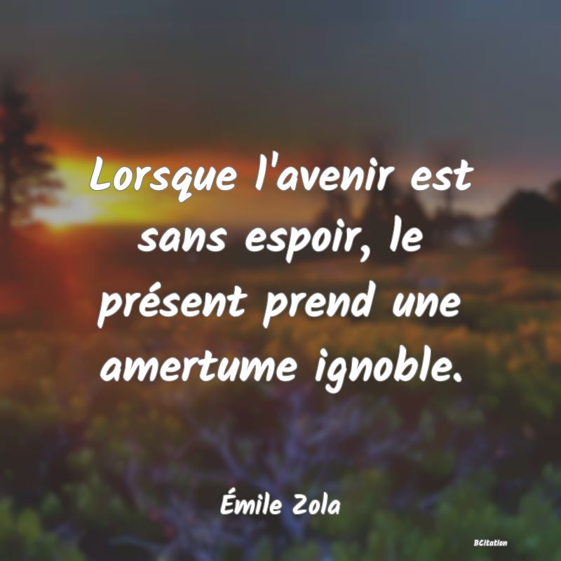 Belle Citation - Lorsque l'avenir est sans espoir, le présent prend une amertume ignoble. - Émile Zola