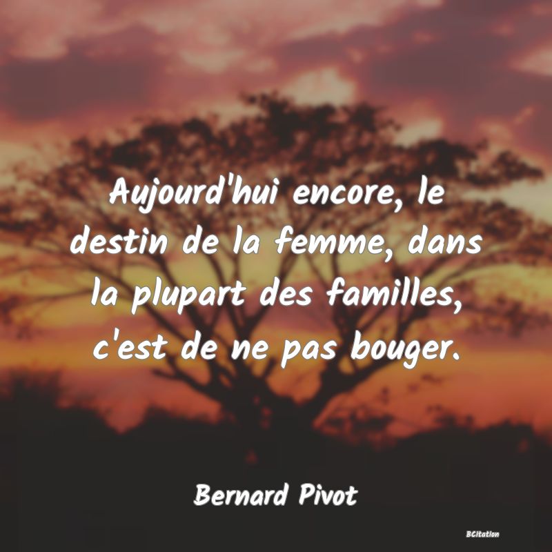 image de citation: Aujourd'hui encore, le destin de la femme, dans la plupart des familles, c'est de ne pas bouger.