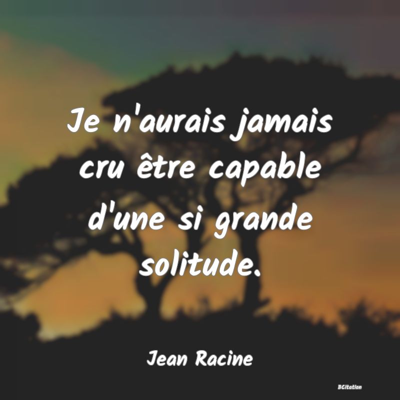 image de citation: Je n'aurais jamais cru être capable d'une si grande solitude.