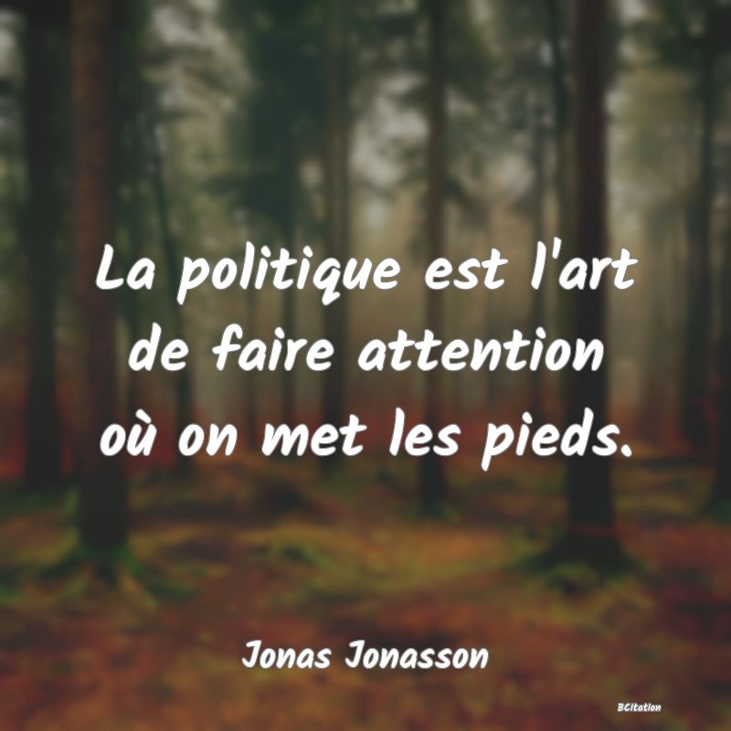 image de citation: La politique est l'art de faire attention où on met les pieds.