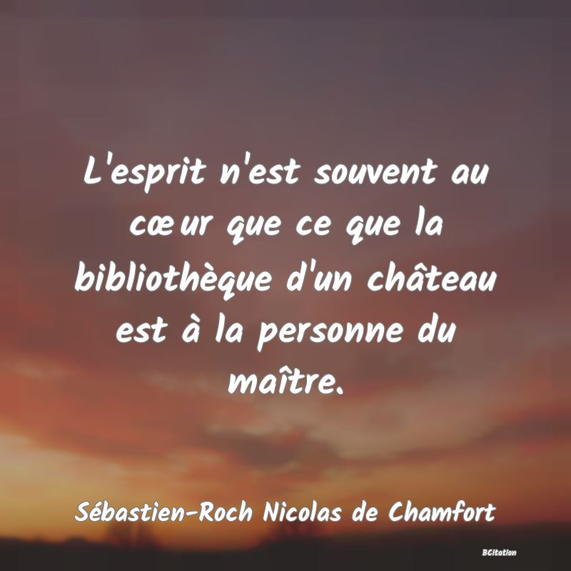 image de citation: L'esprit n'est souvent au cœur que ce que la bibliothèque d'un château est à la personne du maître.