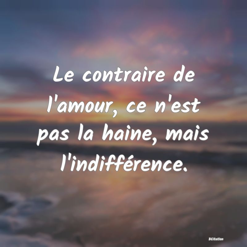 image de citation: Le contraire de l'amour, ce n'est pas la haine, mais l'indifférence.