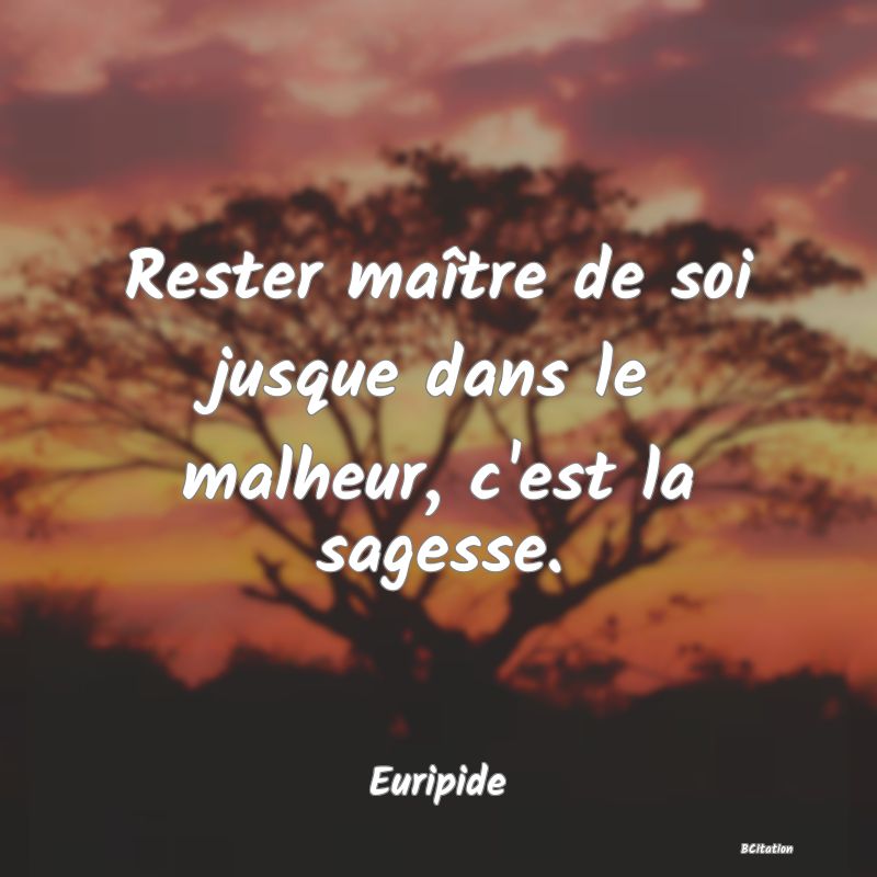 image de citation: Rester maître de soi jusque dans le malheur, c'est la sagesse.