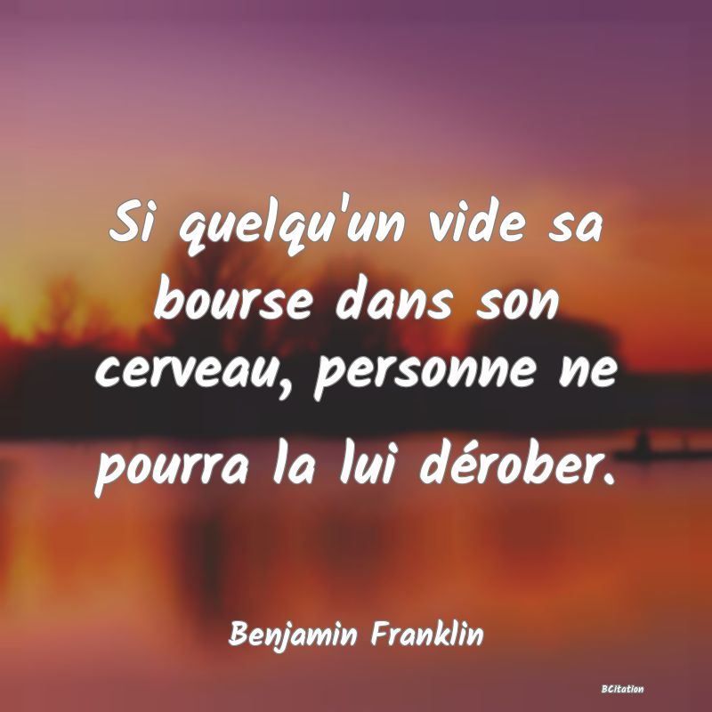 image de citation: Si quelqu'un vide sa bourse dans son cerveau, personne ne pourra la lui dérober.