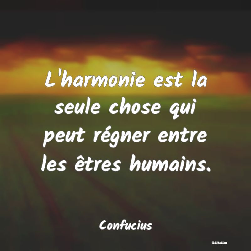 image de citation: L'harmonie est la seule chose qui peut régner entre les êtres humains.