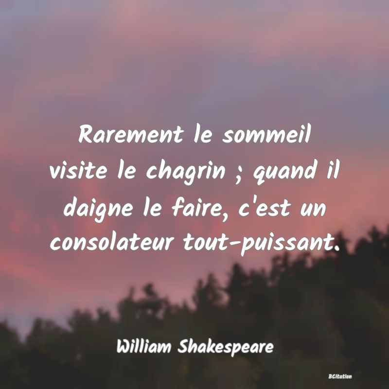 image de citation: Rarement le sommeil visite le chagrin ; quand il daigne le faire, c'est un consolateur tout-puissant.