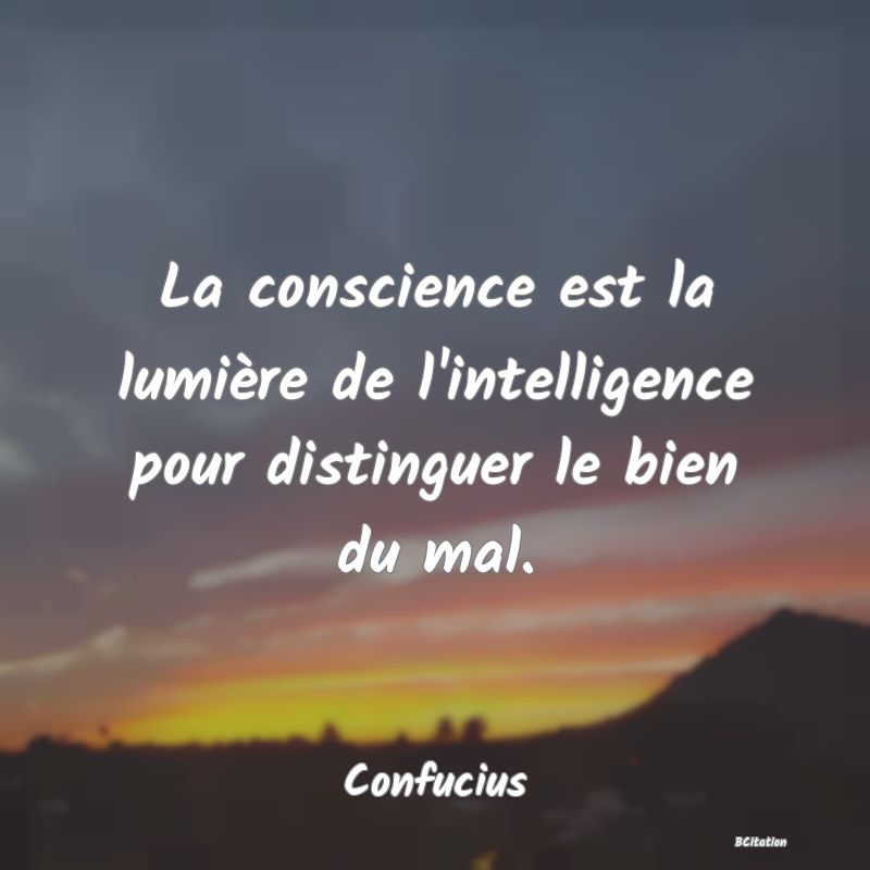 image de citation: La conscience est la lumière de l'intelligence pour distinguer le bien du mal.