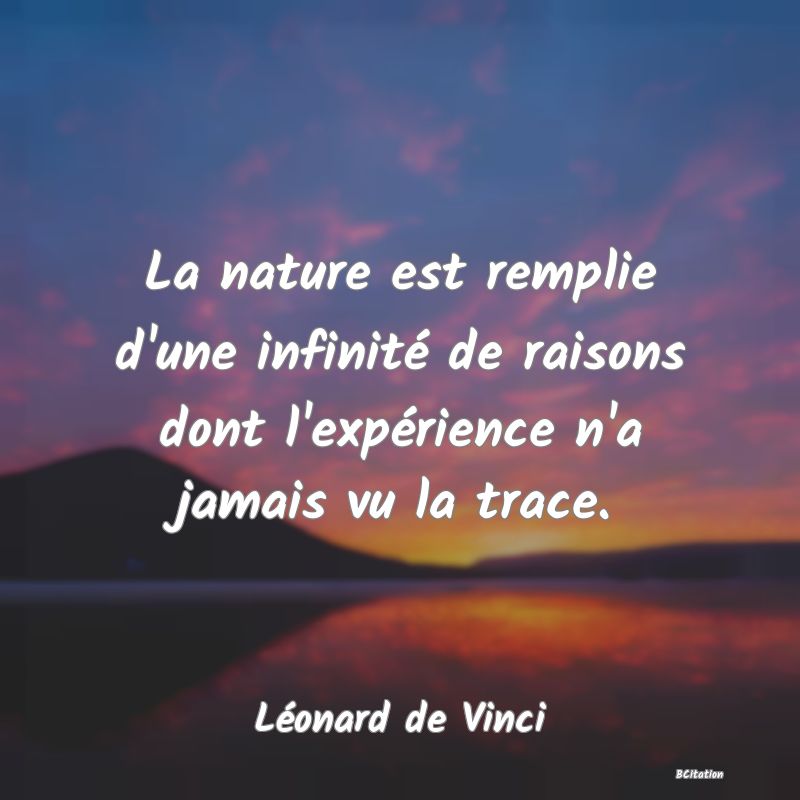 image de citation: La nature est remplie d'une infinité de raisons dont l'expérience n'a jamais vu la trace.