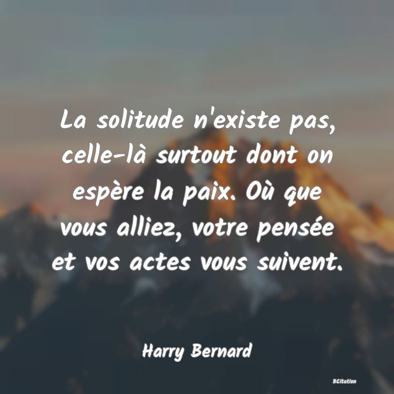 image de citation: La solitude n'existe pas, celle-là surtout dont on espère la paix. Où que vous alliez, votre pensée et vos actes vous suivent.