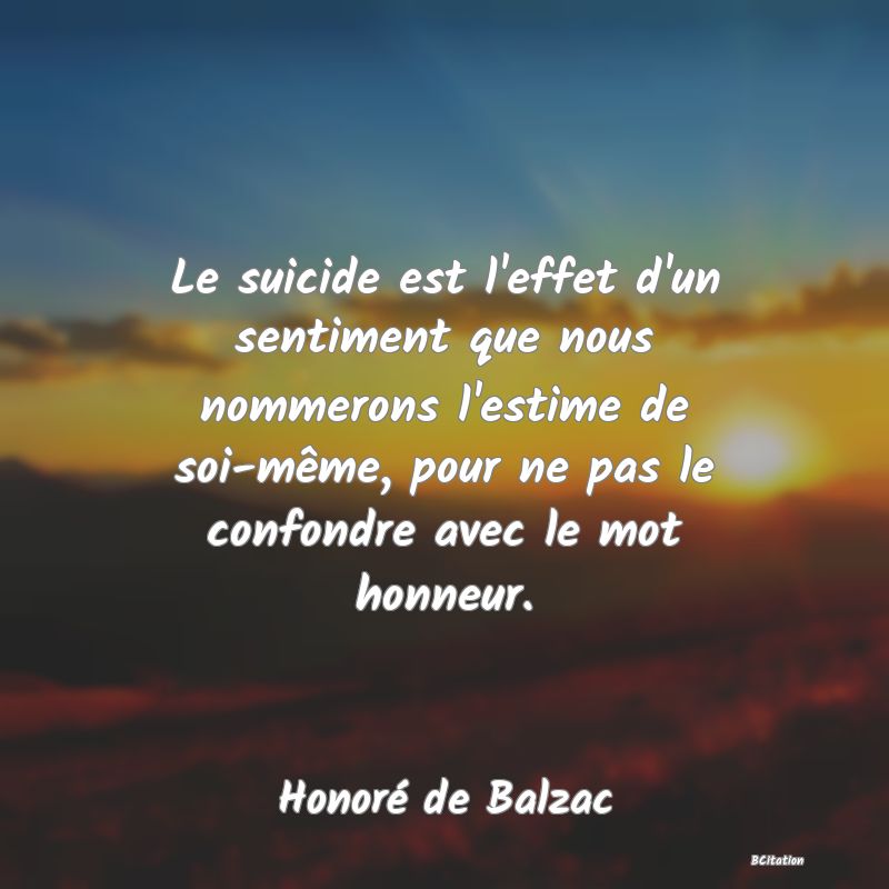 image de citation: Le suicide est l'effet d'un sentiment que nous nommerons l'estime de soi-même, pour ne pas le confondre avec le mot honneur.