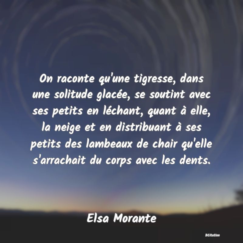 image de citation: On raconte qu'une tigresse, dans une solitude glacée, se soutint avec ses petits en léchant, quant à elle, la neige et en distribuant à ses petits des lambeaux de chair qu'elle s'arrachait du corps avec les dents.