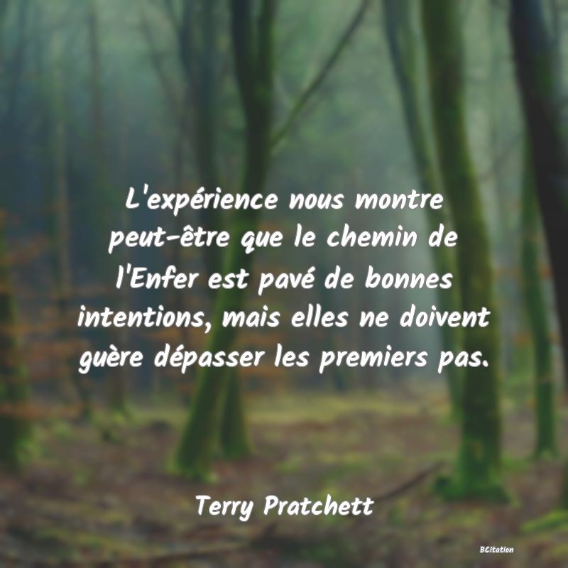 image de citation: L'expérience nous montre peut-être que le chemin de l'Enfer est pavé de bonnes intentions, mais elles ne doivent guère dépasser les premiers pas.