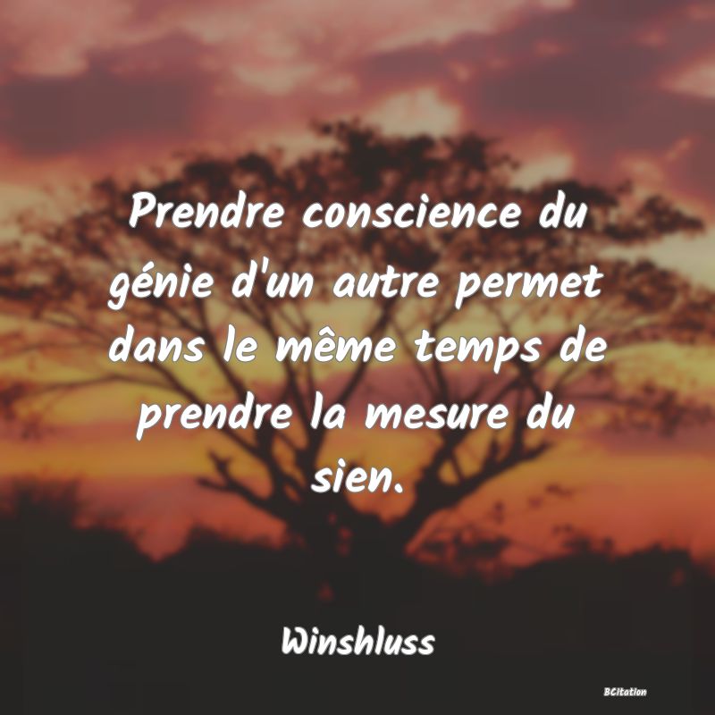 image de citation: Prendre conscience du génie d'un autre permet dans le même temps de prendre la mesure du sien.