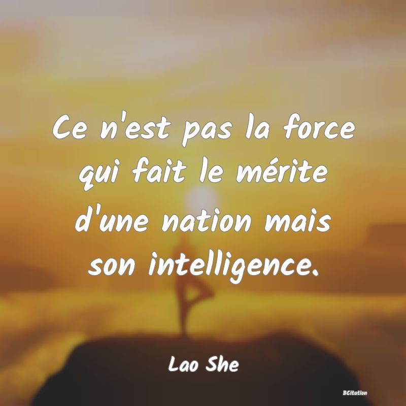 image de citation: Ce n'est pas la force qui fait le mérite d'une nation mais son intelligence.