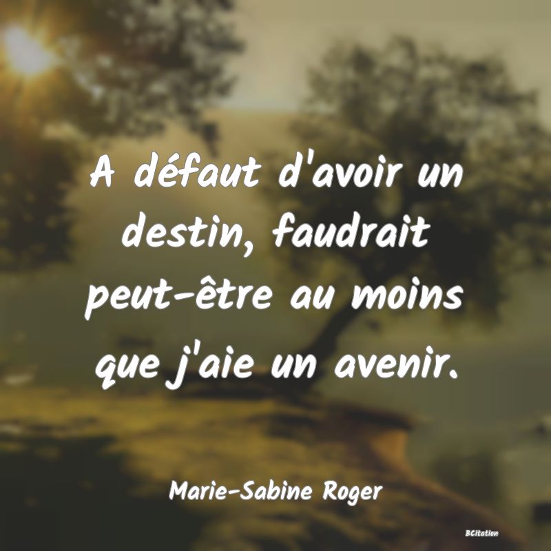 Belle Citation - A défaut d'avoir un destin, faudrait peut-être au moins que j'aie un avenir. - Marie-Sabine Roger