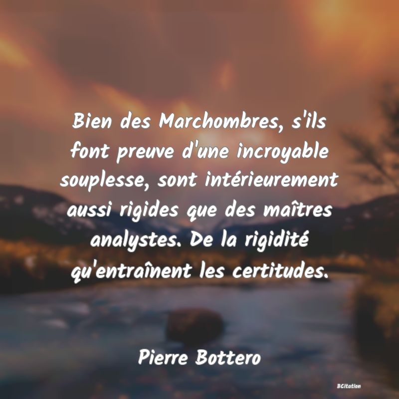 image de citation: Bien des Marchombres, s'ils font preuve d'une incroyable souplesse, sont intérieurement aussi rigides que des maîtres analystes. De la rigidité qu'entraînent les certitudes.