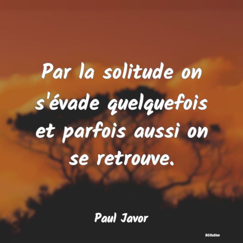 image de citation: Par la solitude on s'évade quelquefois et parfois aussi on se retrouve.