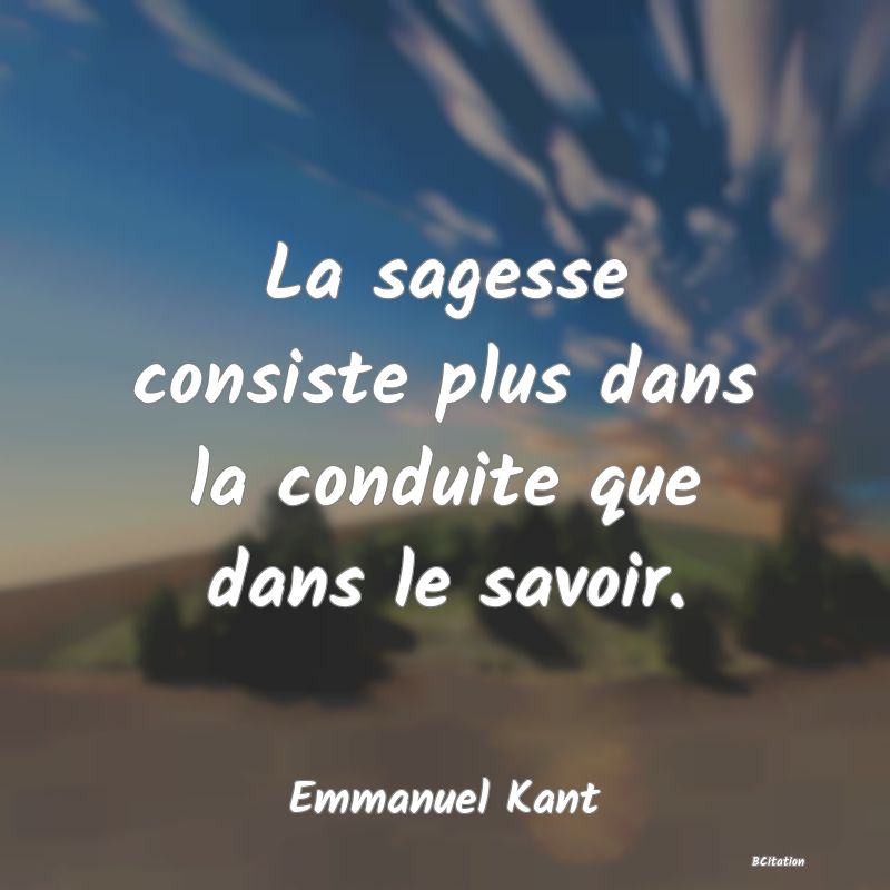 image de citation: La sagesse consiste plus dans la conduite que dans le savoir.