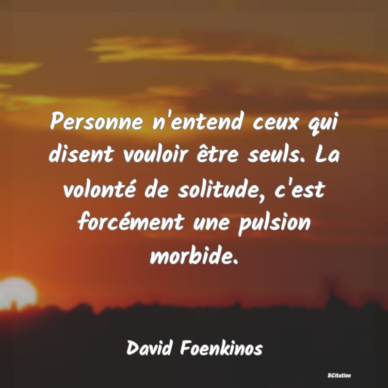 image de citation: Personne n'entend ceux qui disent vouloir être seuls. La volonté de solitude, c'est forcément une pulsion morbide.