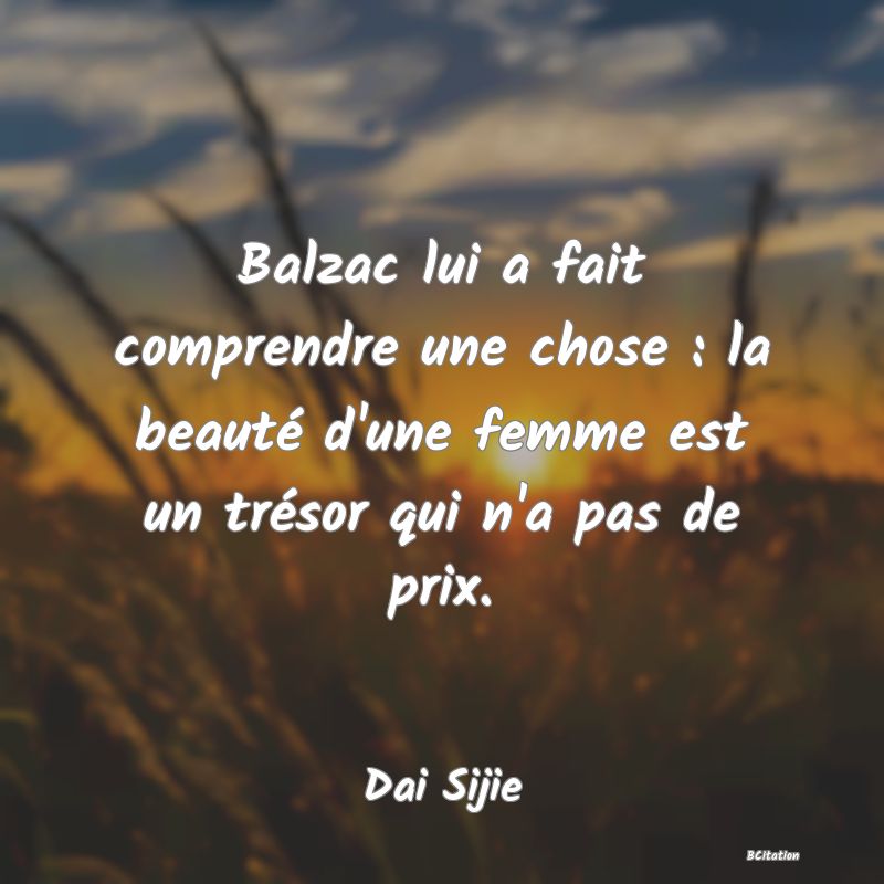 image de citation: Balzac lui a fait comprendre une chose : la beauté d'une femme est un trésor qui n'a pas de prix.