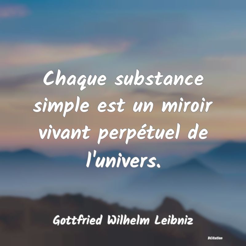 image de citation: Chaque substance simple est un miroir vivant perpétuel de l'univers.