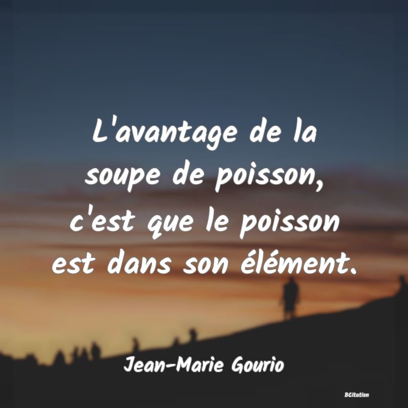 Belle Citation - L'avantage de la soupe de poisson, c'est que le poisson est dans son élément. - Jean-Marie Gourio
